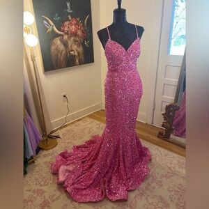 Portia and Scarlett Glittering Pink Evening Dress